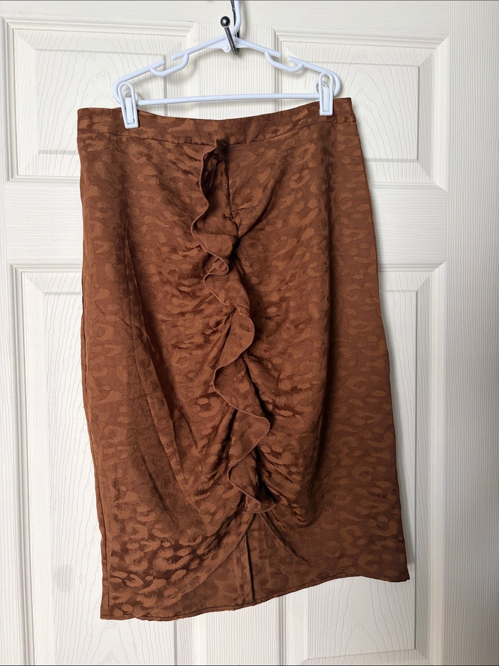 Zara Brown Ruffle-Front Midi Skirt